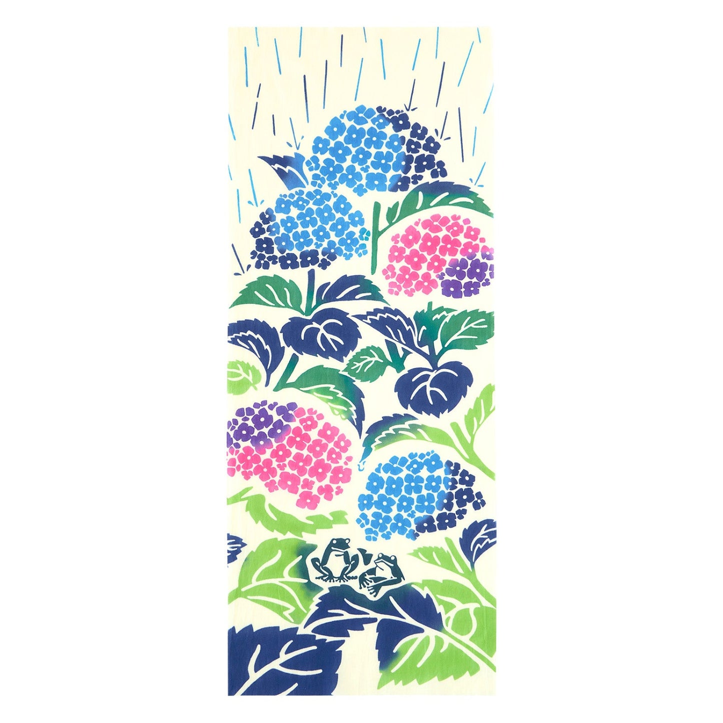 Frogs and Hydrangeas Japanese Tenugui