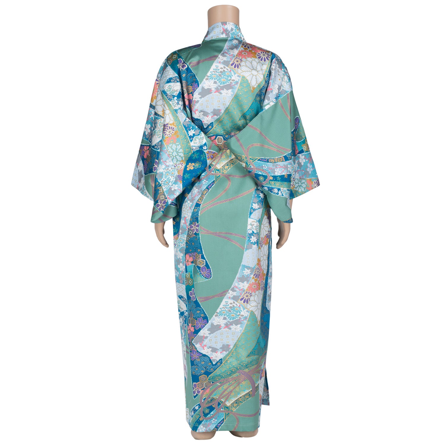 Age 10 to 11 Green Ribbon Cotton Japanese Girls Kimono back