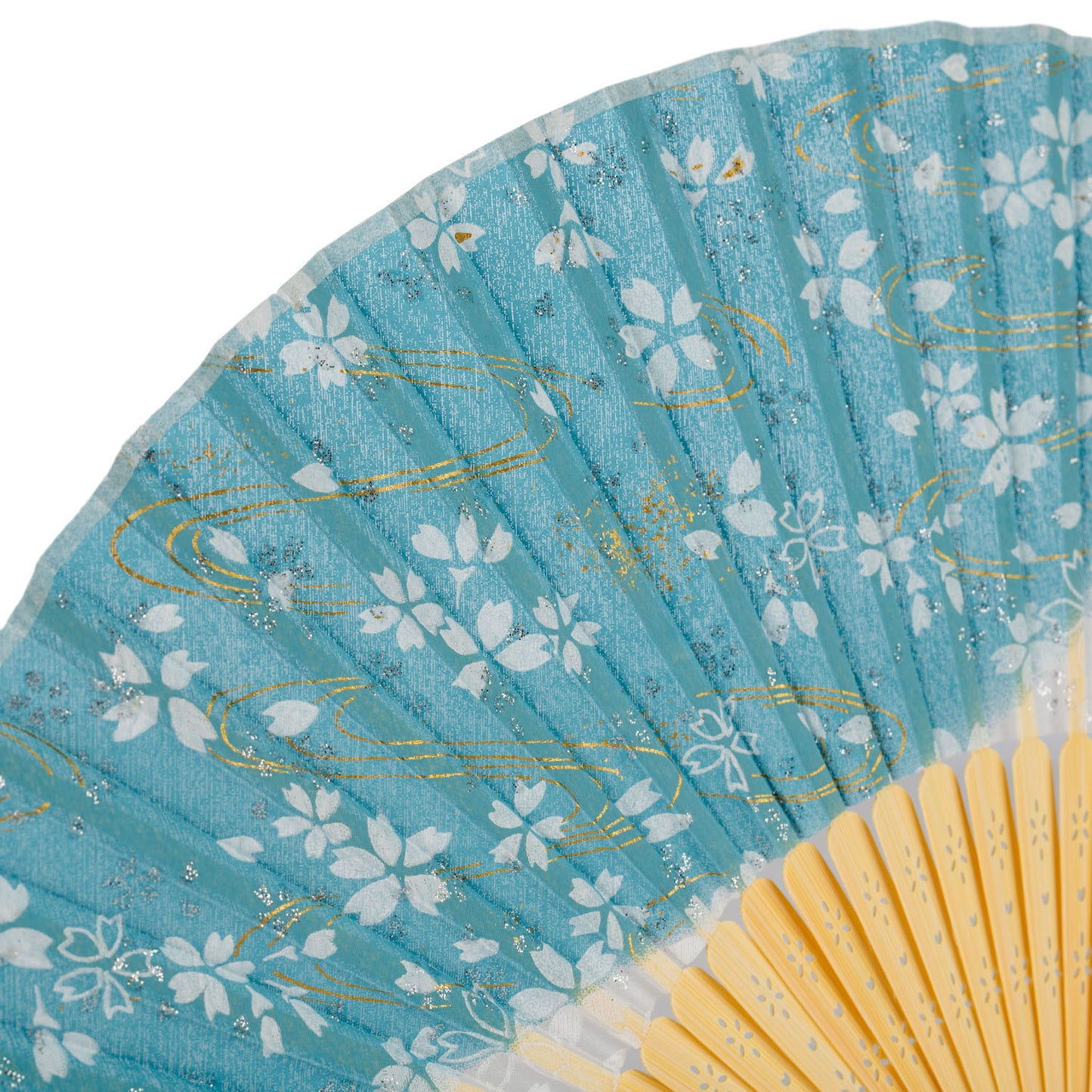 Baby Blue Cherry Blossom Japanese Folding Fan detail