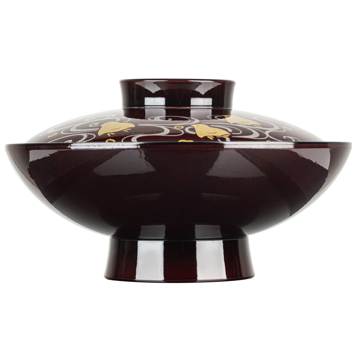 Birds Flying Over Waves Japanese Lacquer Bowl and Lid side