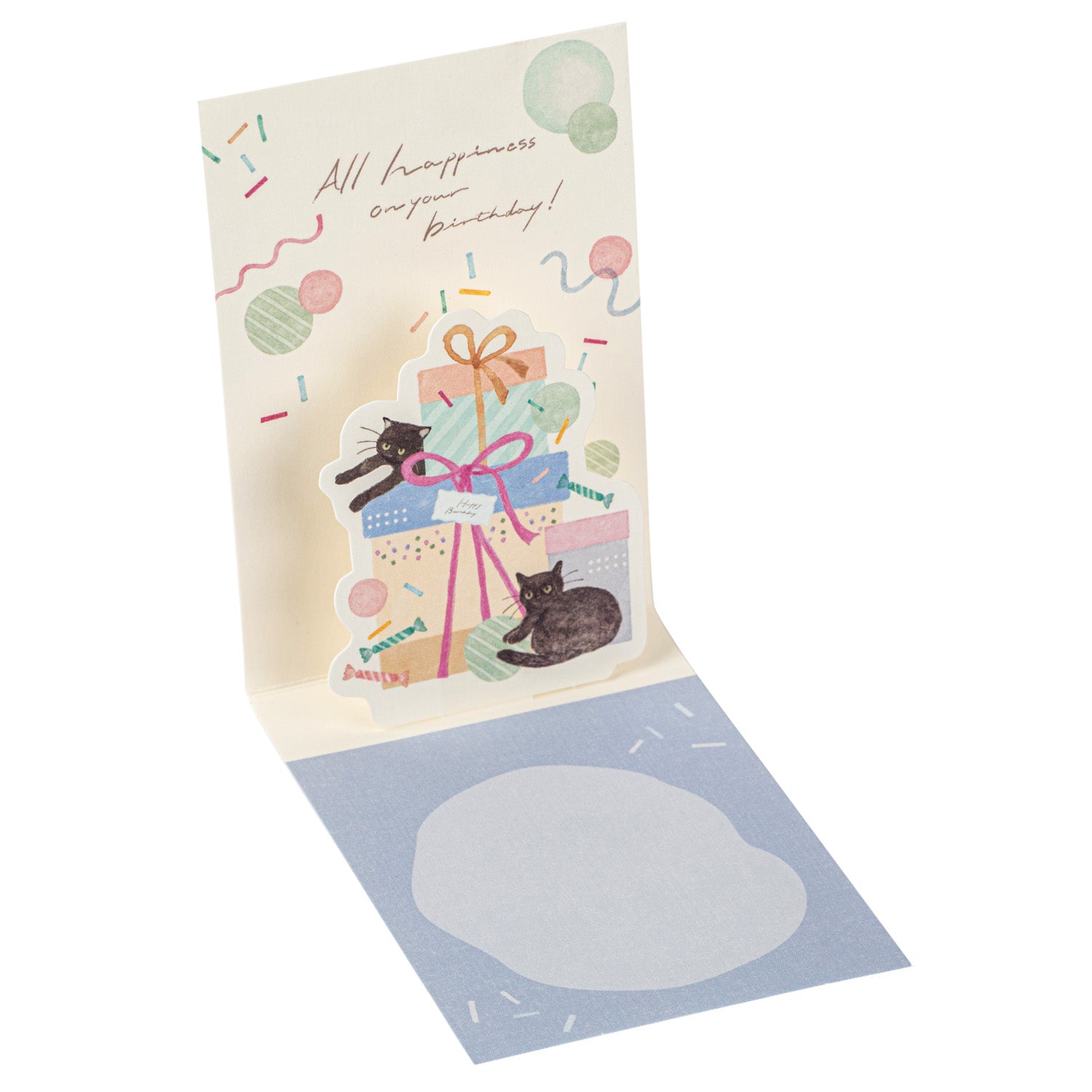 Black Cat Pop Open Mini Japanese Birthday Card open