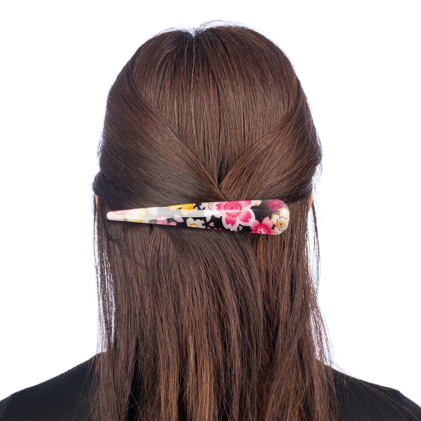 Black Cherry Blossom Japanese Hair Clip model back