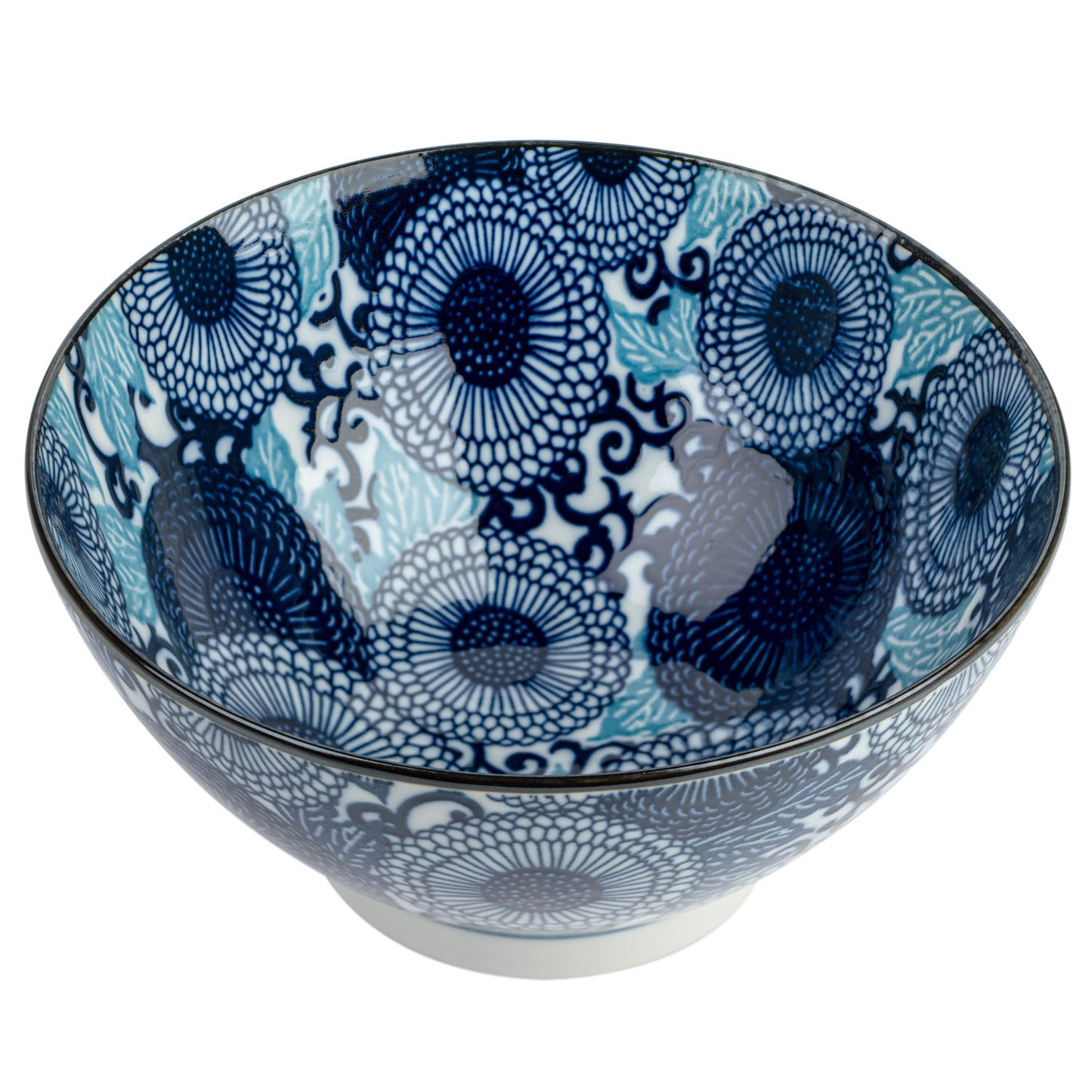 Blue Chrysanthemum Japanese Ramen Bowl open