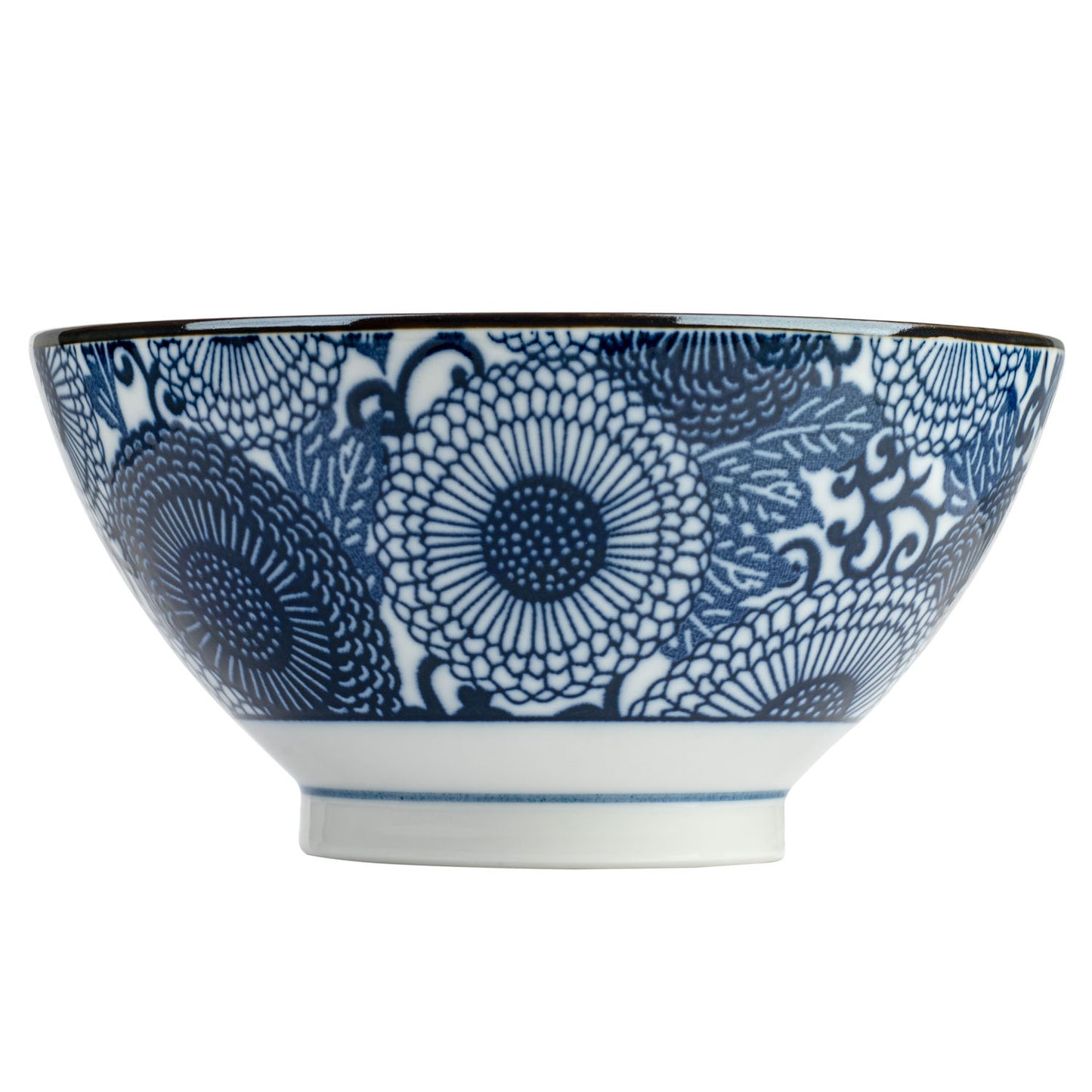 Blue Chrysanthemum Japanese Ramen Bowl side