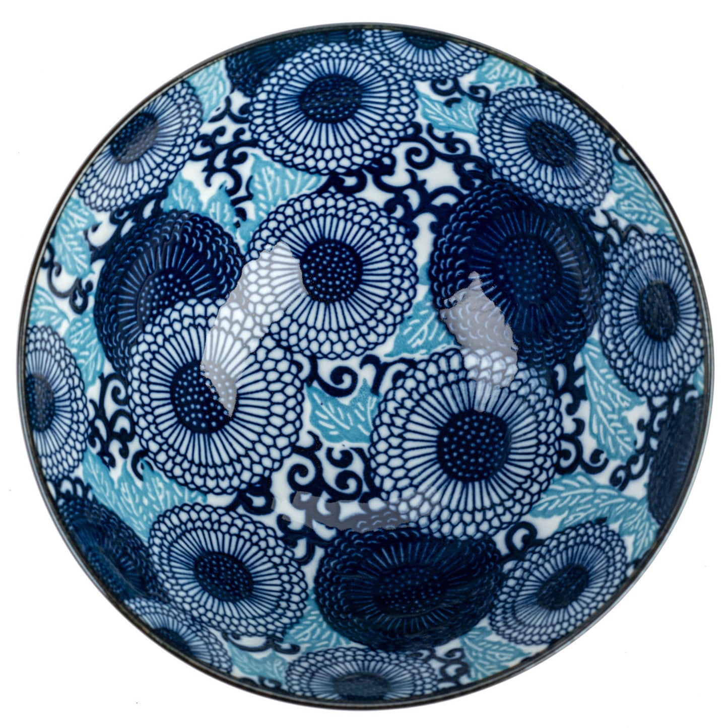 Blue Chrysanthemum Japanese Ramen Bowl top