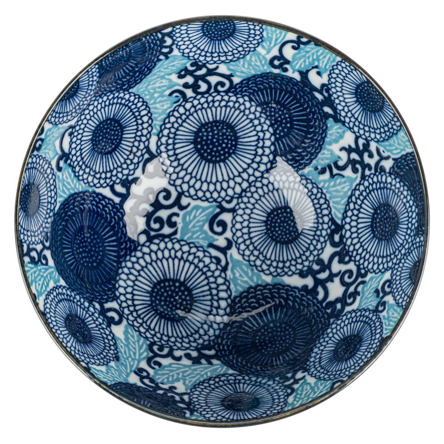 Blue Chrysanthemum Japanese Ramen Bowl Set top