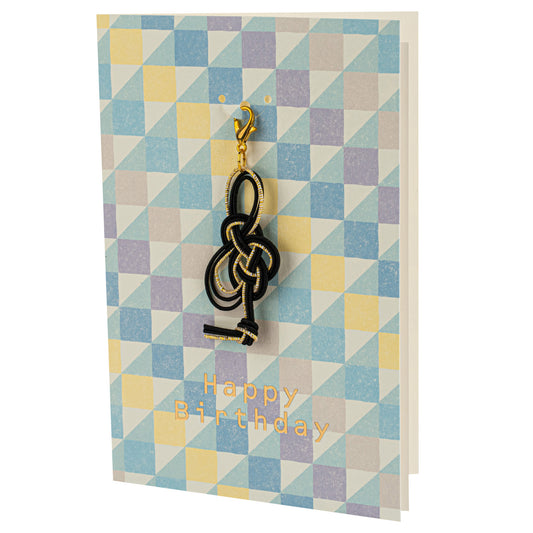 Blue Geometric Japanese Happy Birthday Card