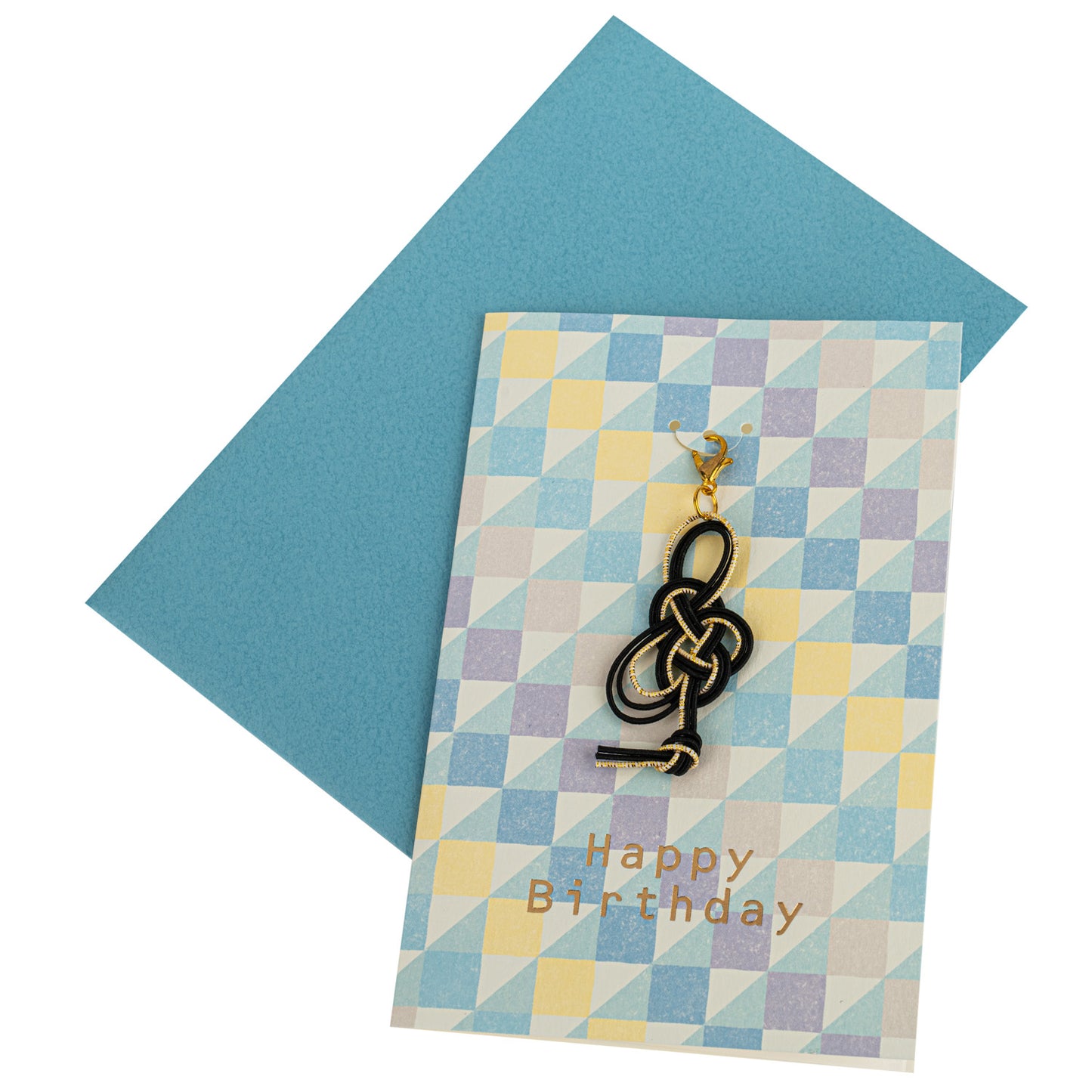 Blue Geometric Japanese Happy Birthday Card and envelope