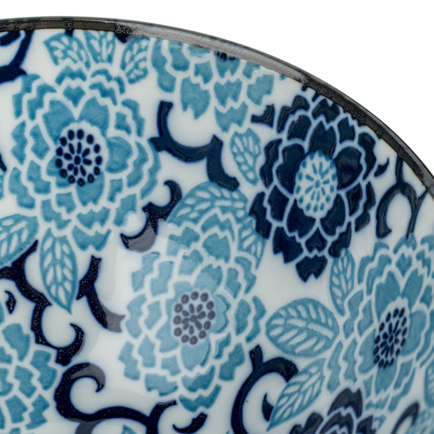 Blue Peony Japanese Ramen Bowl detail