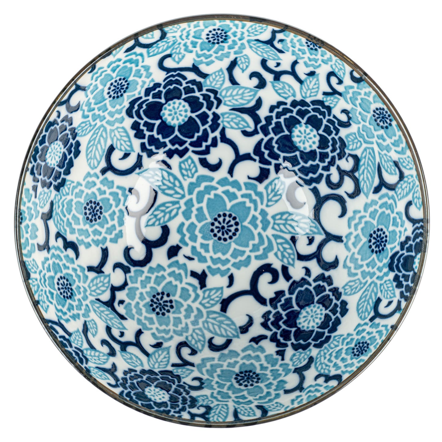 Blue Peony Japanese Ramen Bowl Set noodle bowl top