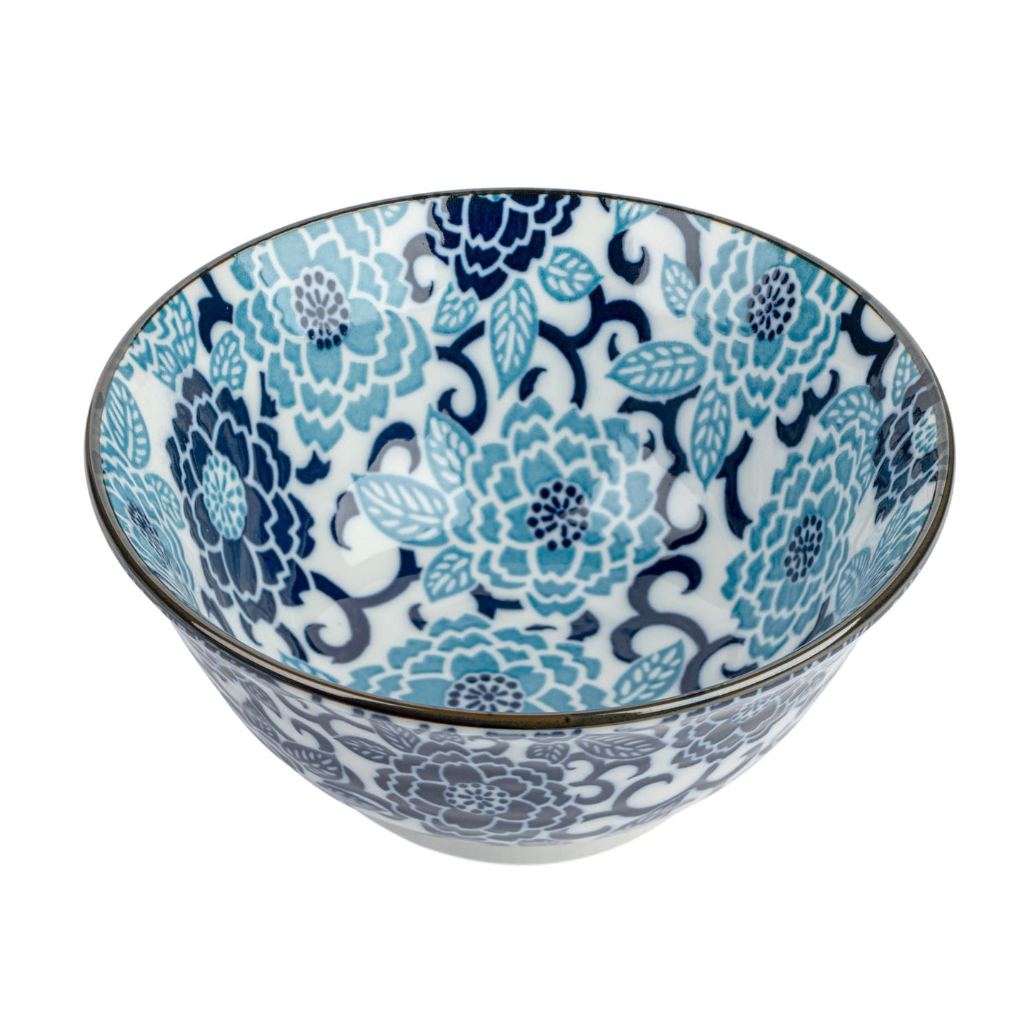 Blue Peony Japanese Soup Bowl open