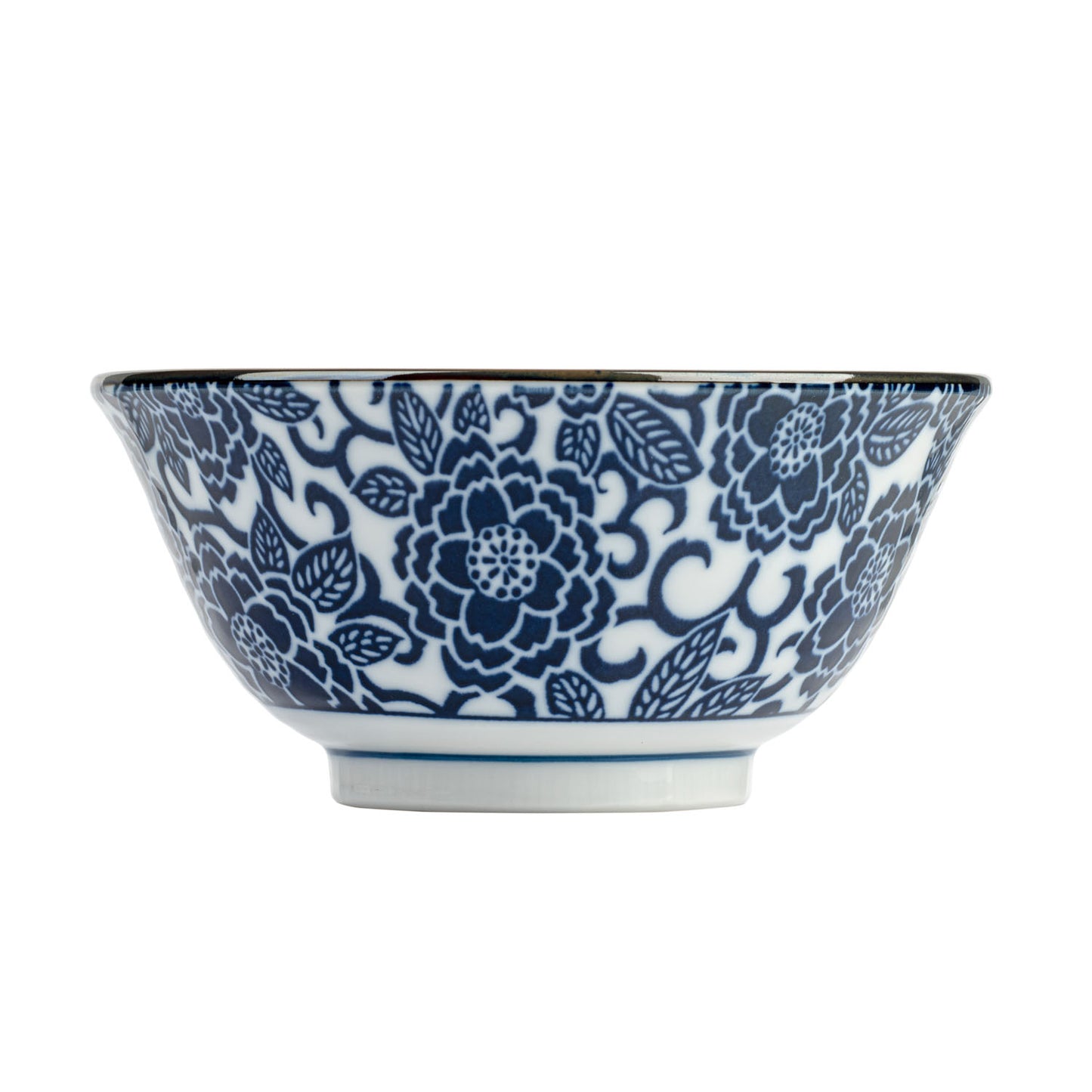 Blue Peony Japanese Soup Bowl side