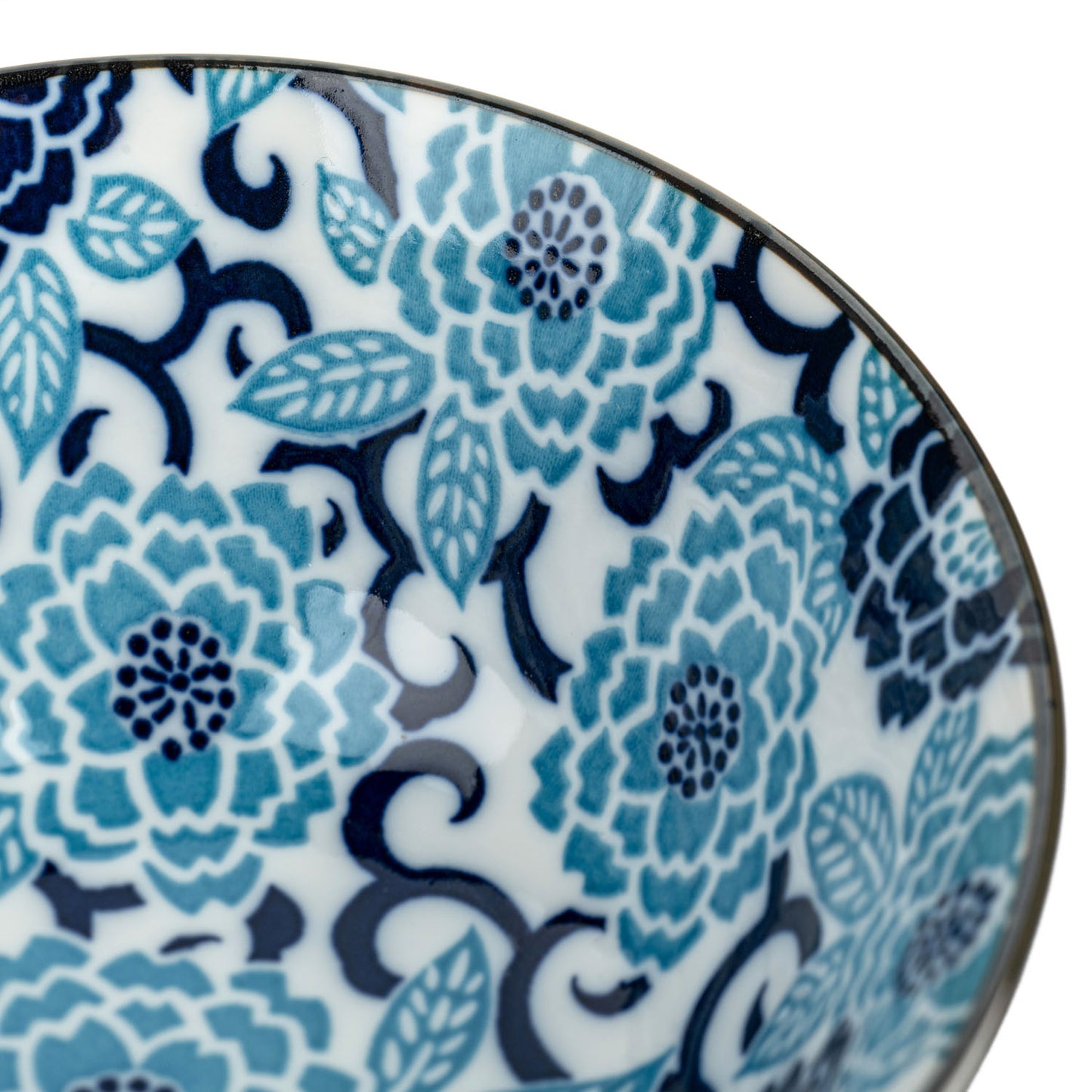 Blue Peony Japanese Soup Bowl detail