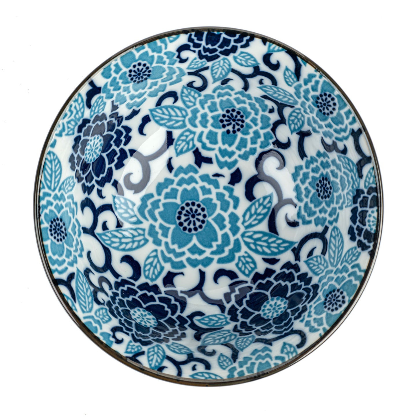 Blue Peony Japanese Soup Bowl top