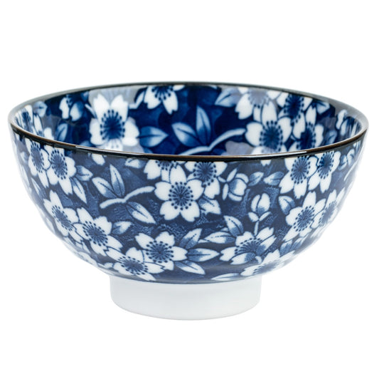 Blue Sakura Ceramic Japanese Rice Bowl