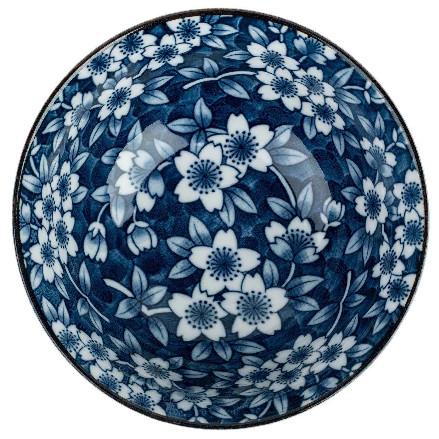Blue Sakura Ceramic Japanese Soup Bowl top