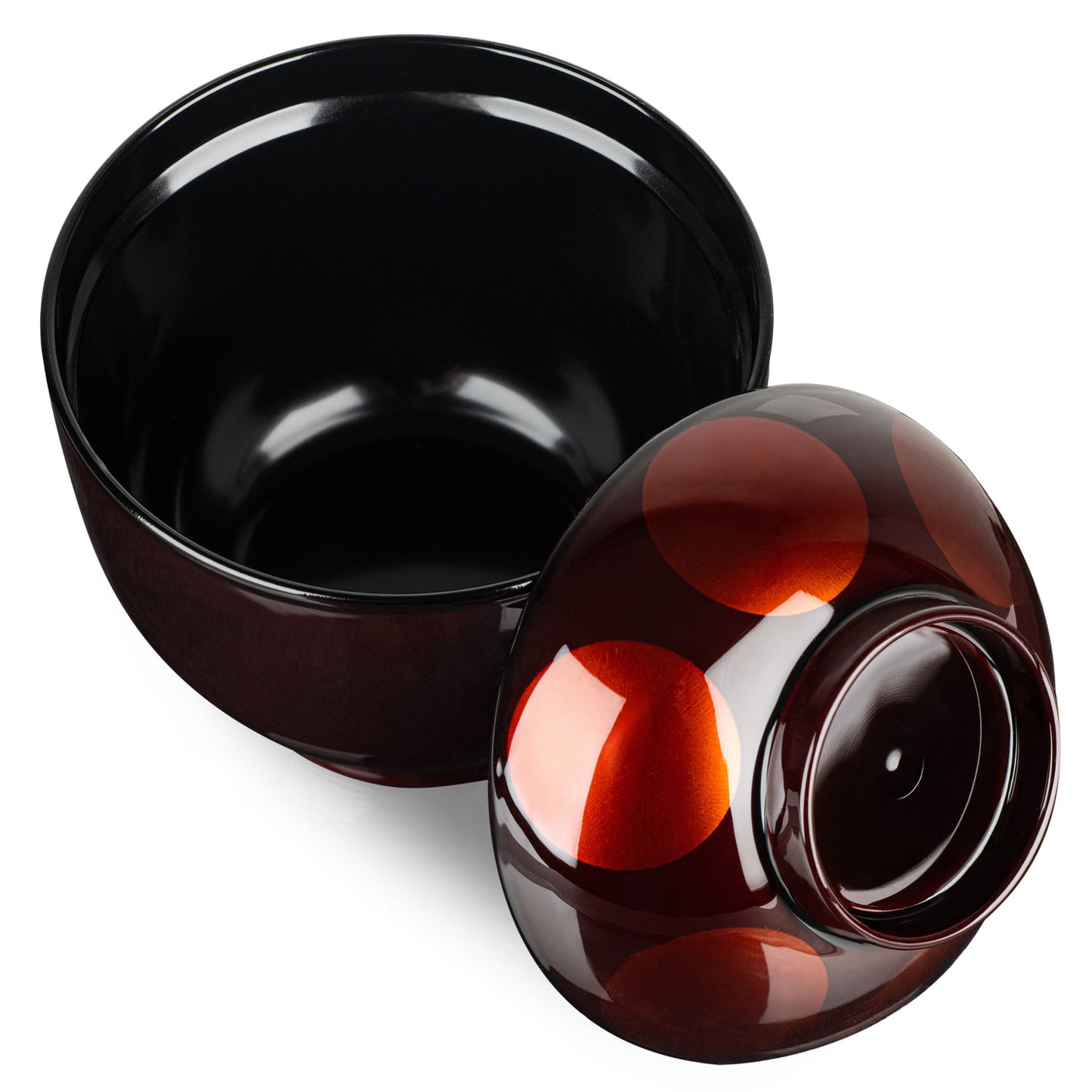 Bronze Circle Japanese Lacquer Miso Soup Bowl and Lid open