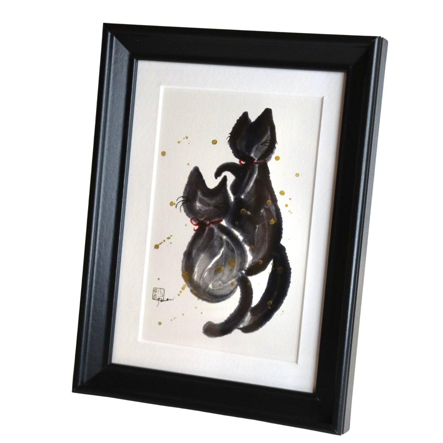 Cats In Love Black Frame A5 Japanese Print