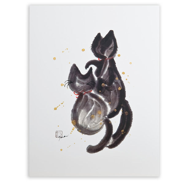 Cats In Love Black Frame A5 Japanese Print