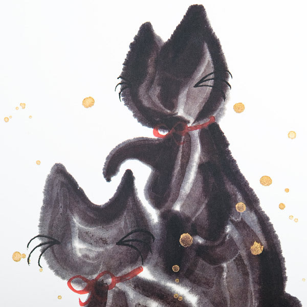 Cats In Love Black Frame A5 Japanese Print close up