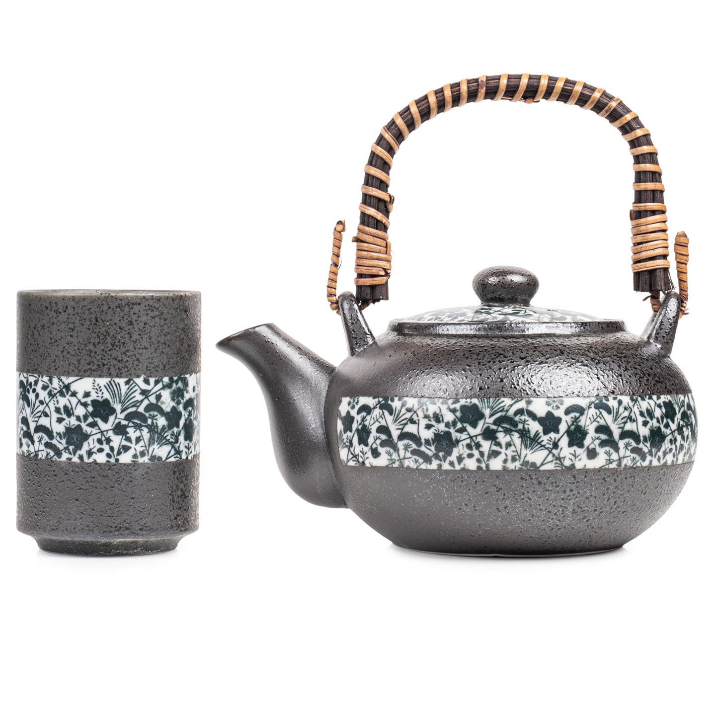 Charcoal Flower Japanese Tea Pot Set side