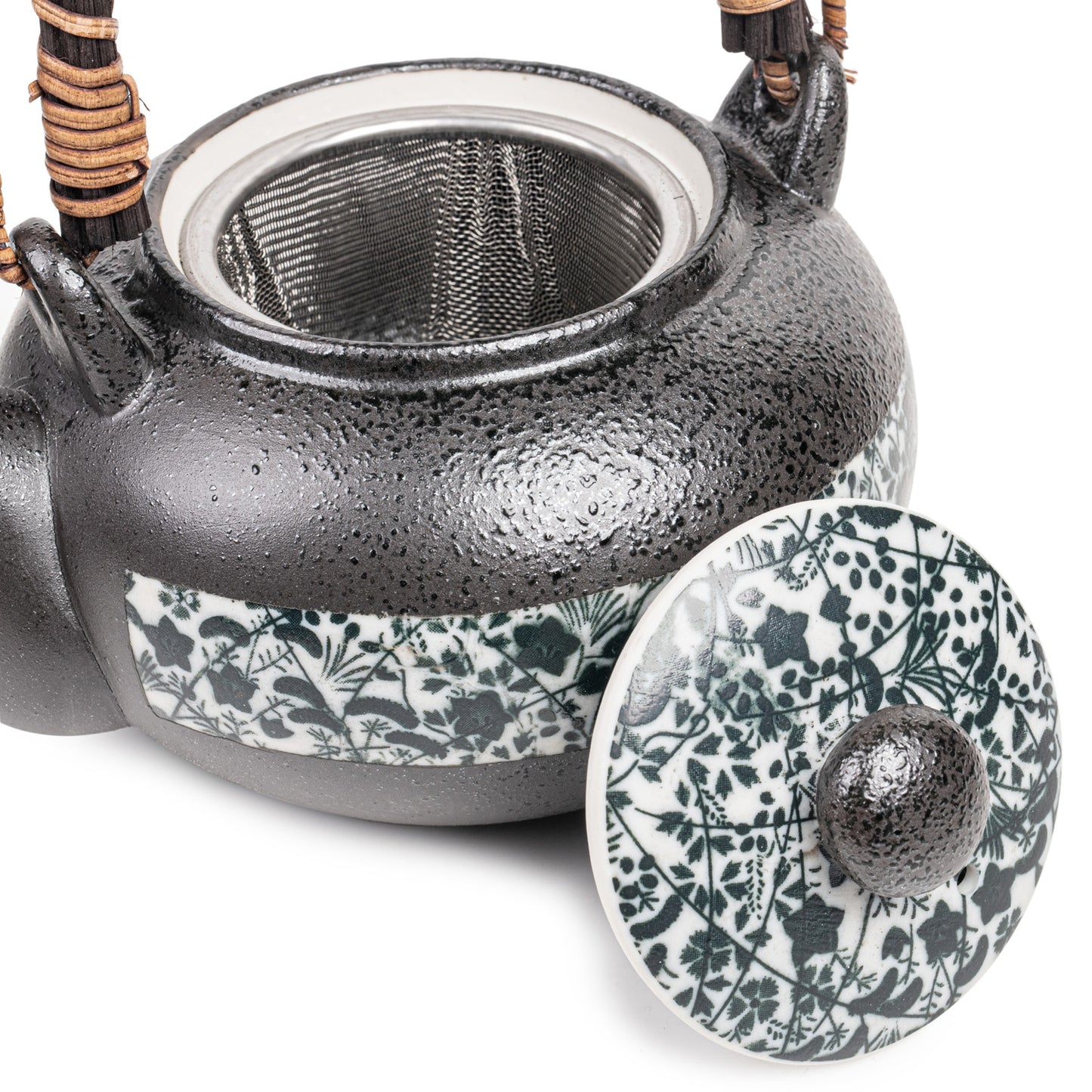 Charcoal Flower Japanese Tea Pot Set and lid