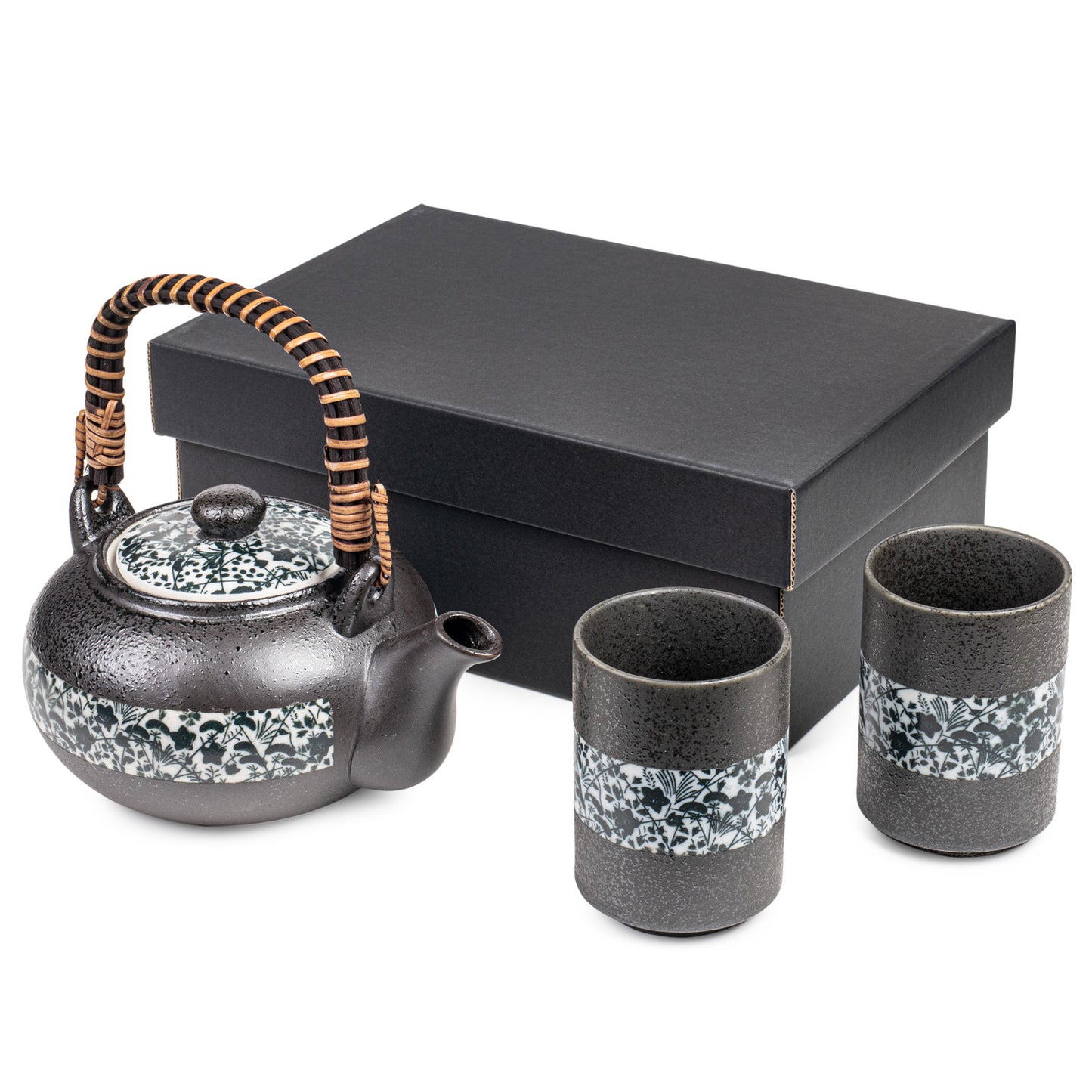 Charcoal Flower Japanese Tea Pot Set and gift box