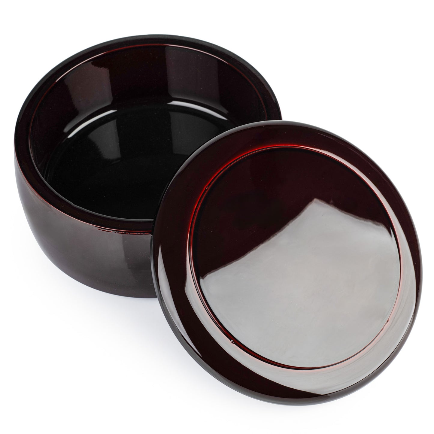Chestnut Round Japanese Lacquer Obento Box open