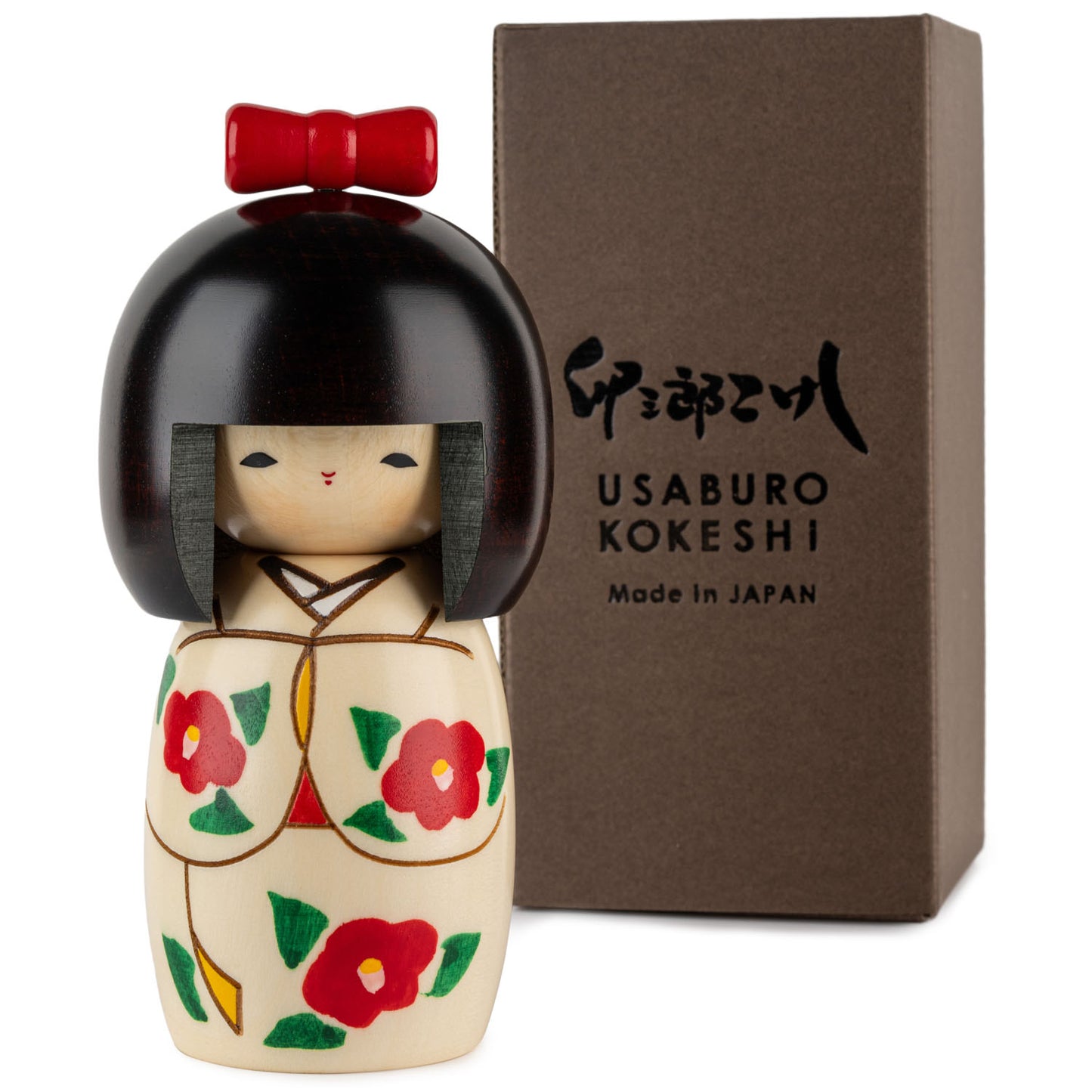 Cute Girl with Ribbon Japanese Kokeshi Doll and gift box