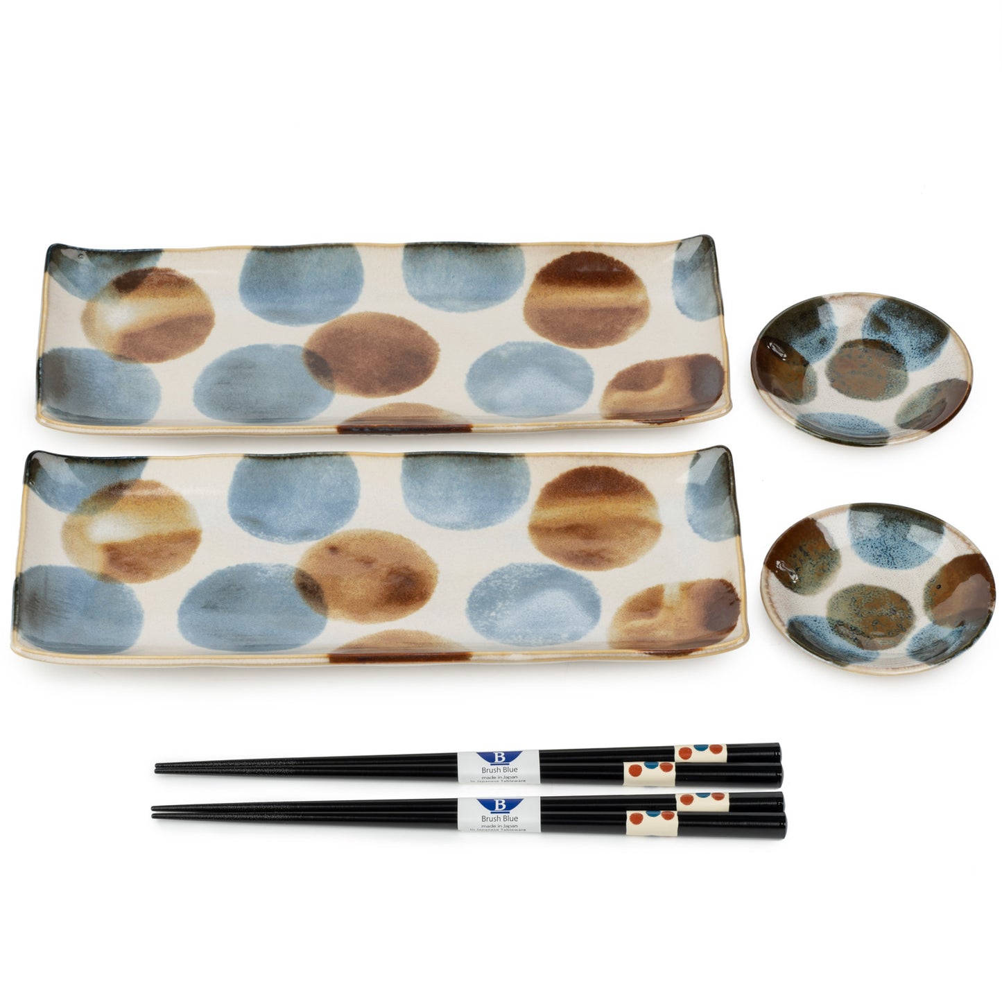 Dot Brush Blue Japanese Sushi Plate Gift Set