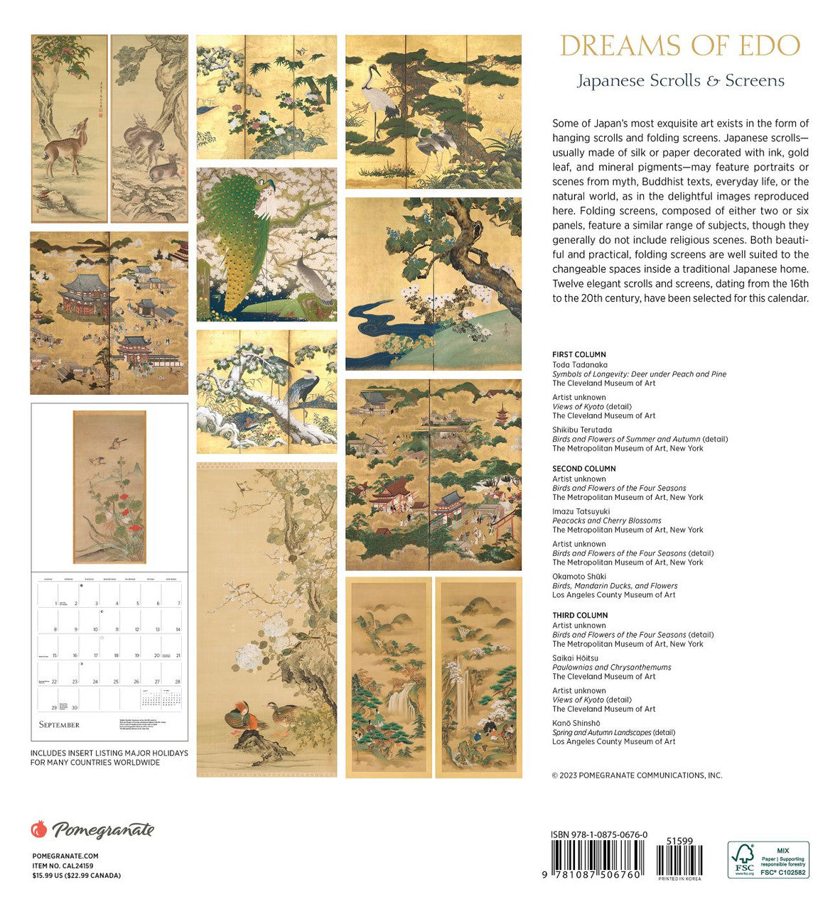 Dreams of Edo Scrolls and Screens 2024 Japanese Calendar back