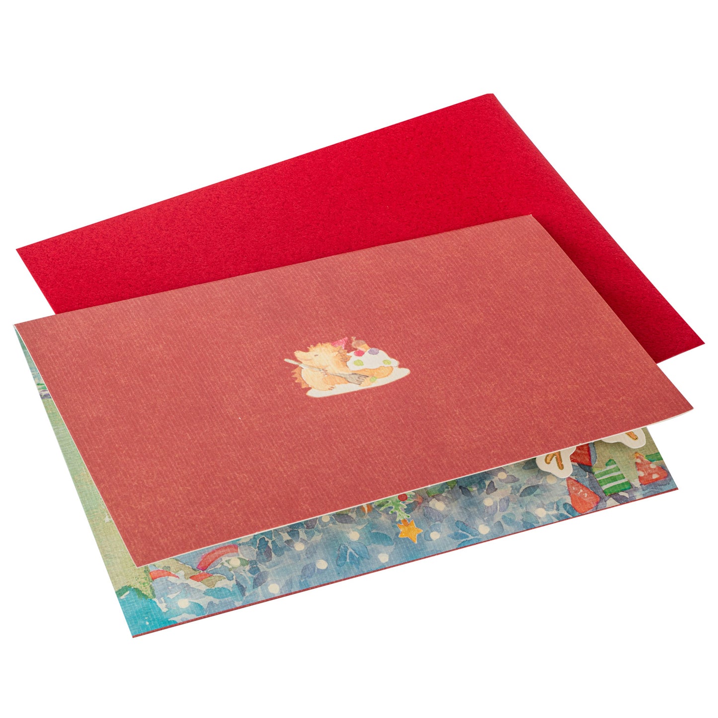 Festive Friends Pop Up Japanese Christmas Card back and envelope