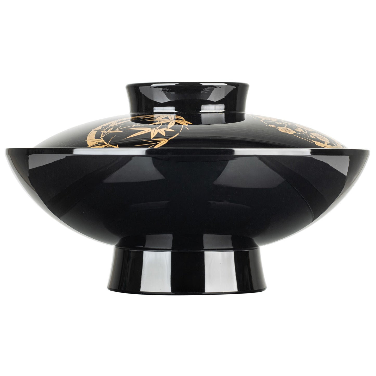 Four Gold Botanical Japanese Lacquer Bowl and Lid side