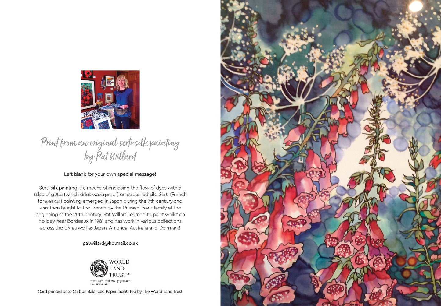 Foxgloves by Moonlight Silk Painting Greetings Card full