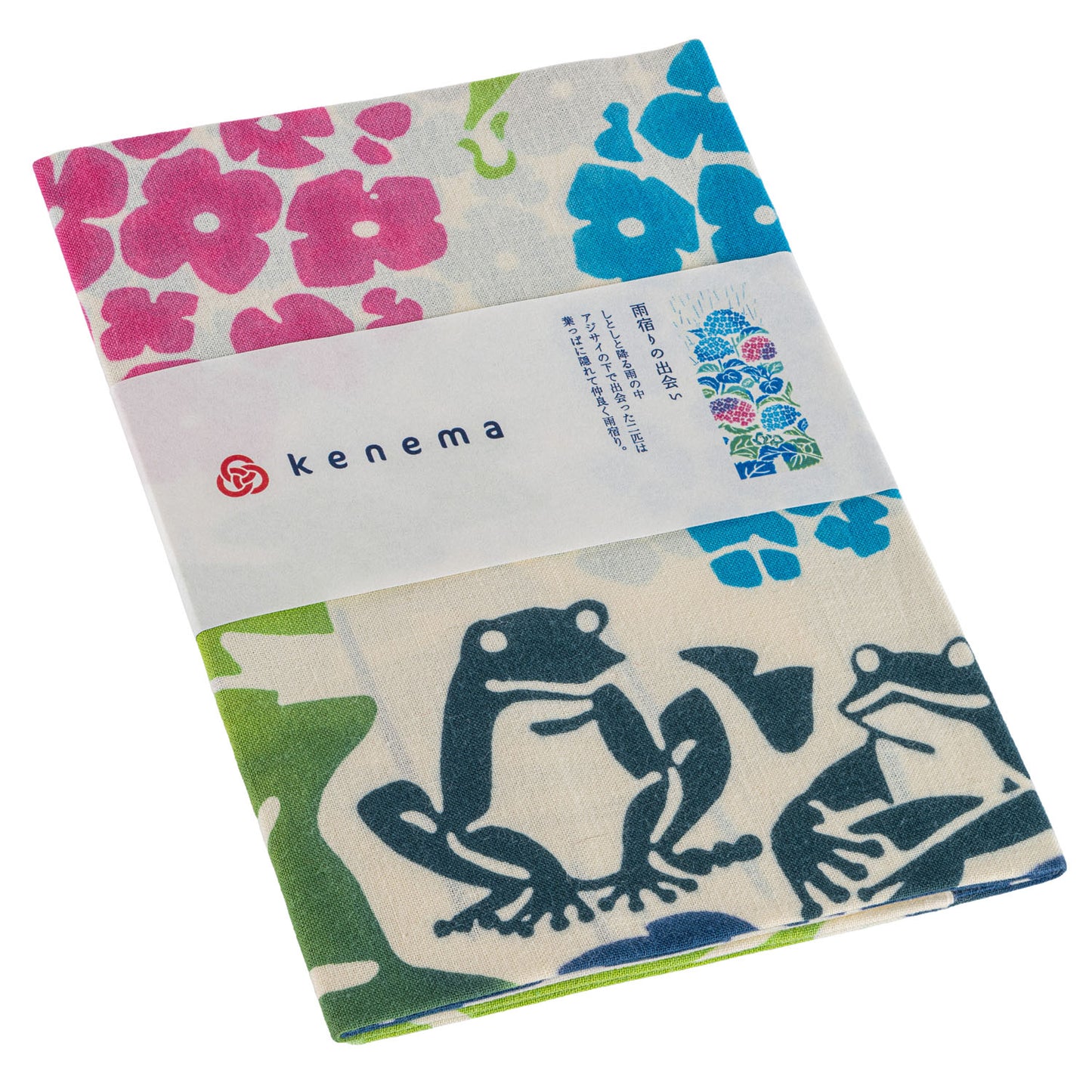 Frogs and Hydrangeas Japanese Tenugui folded
