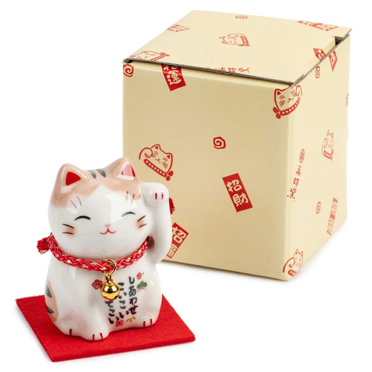 Ginger Tom Japanese Lucky Cat and Red Cushion and gift box