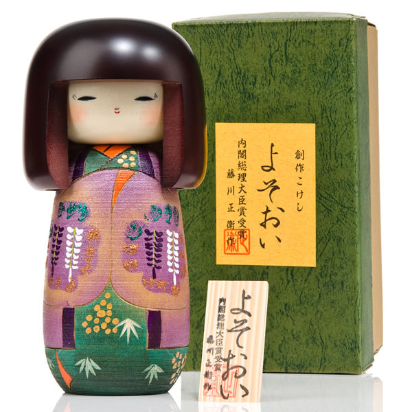Girl in Wisteria Kimono Kokeshi Doll