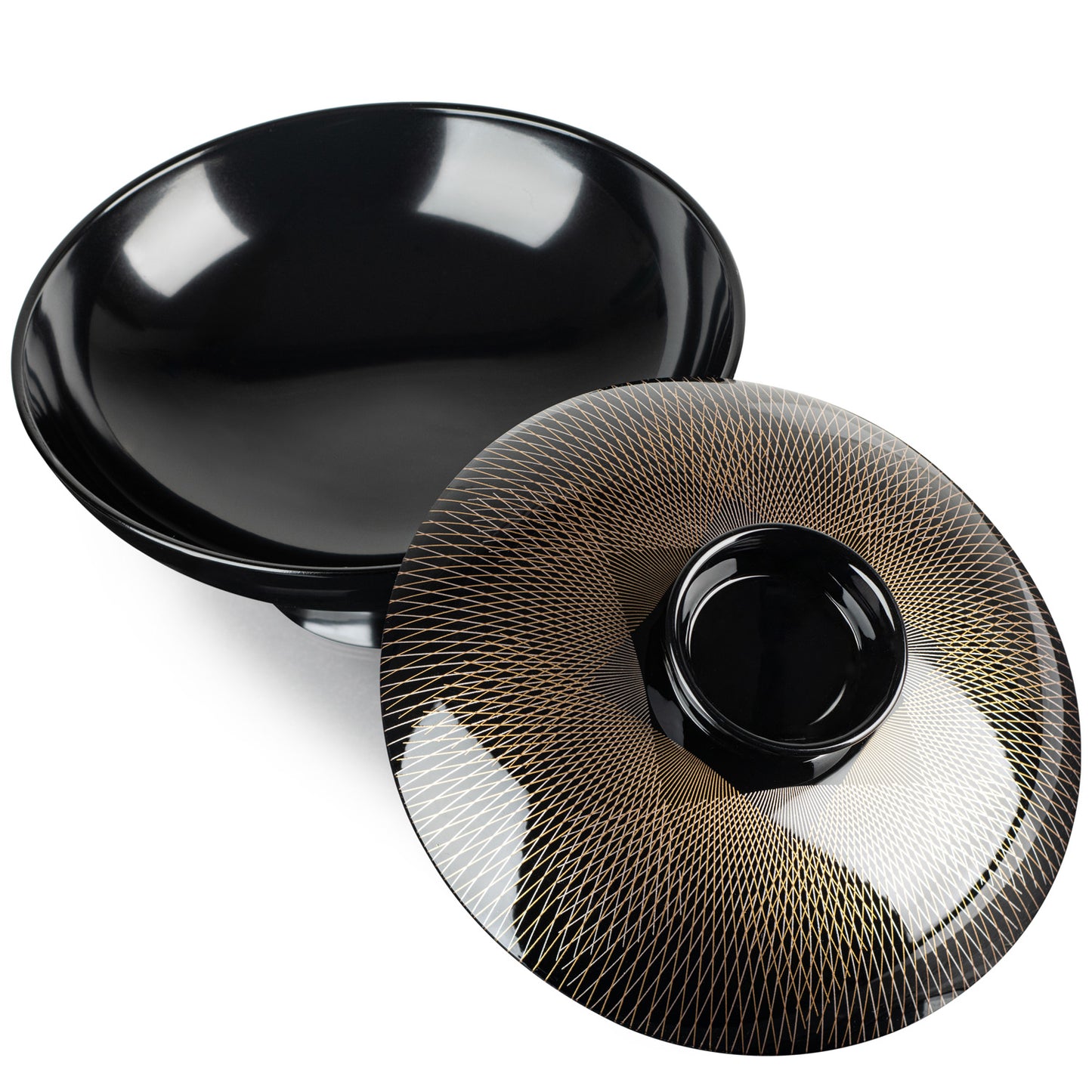 Gold and Silver Lattice Japanese Lacquer Bowl and Lid open