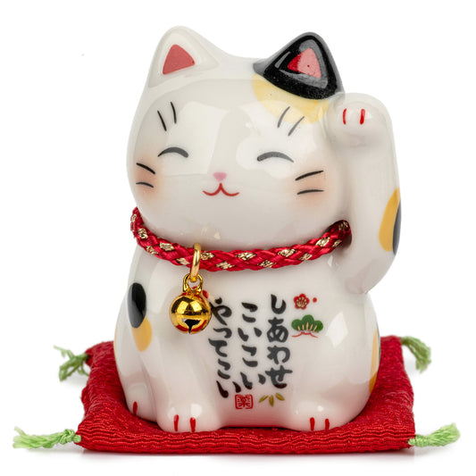 Happiness Japanese Lucky Cat and Red Cushion