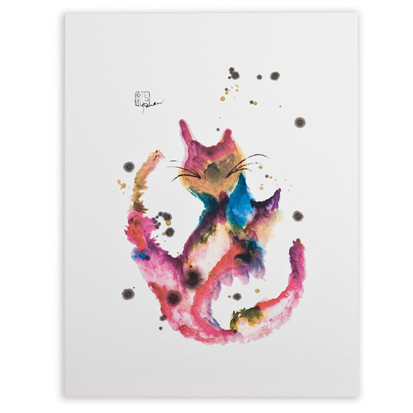 Happy Cats Black Frame A5 Japanese Print