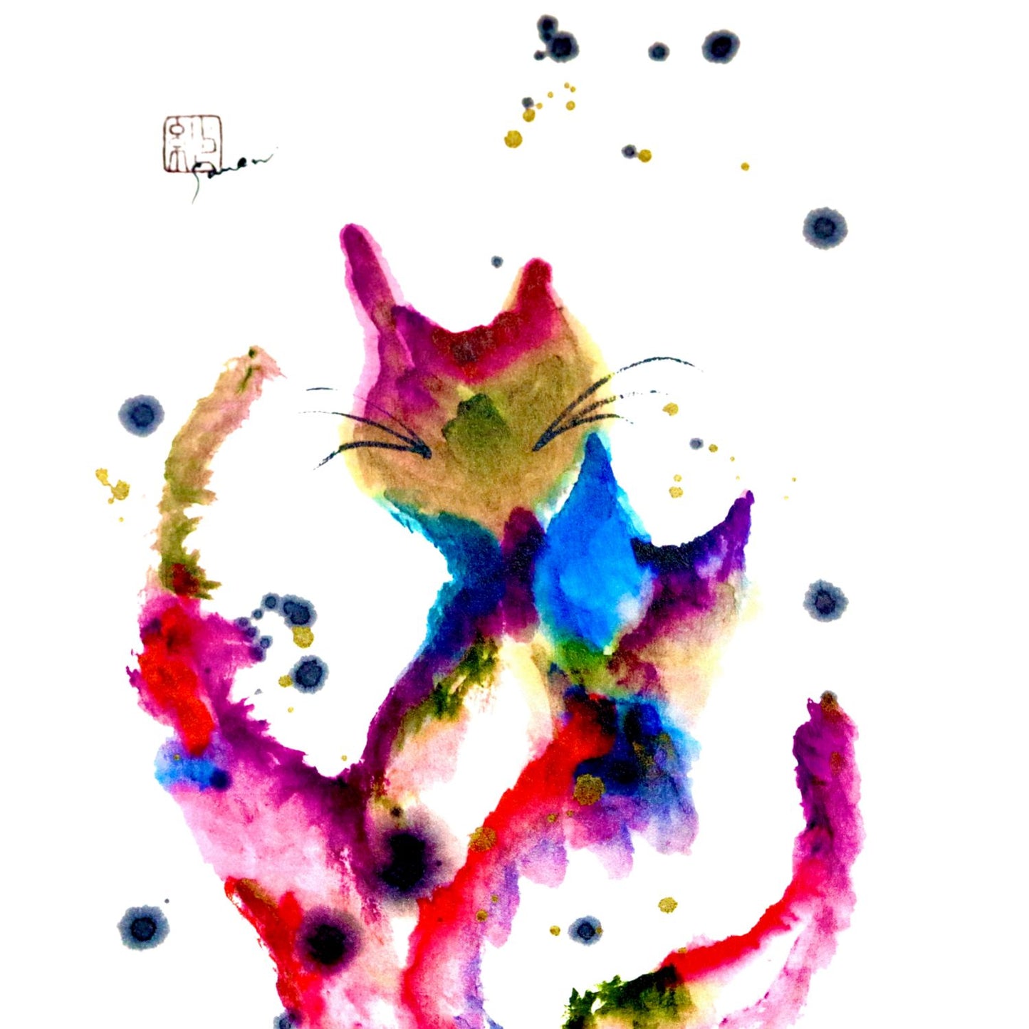 Happy Cats Black Frame A5 Japanese Print
