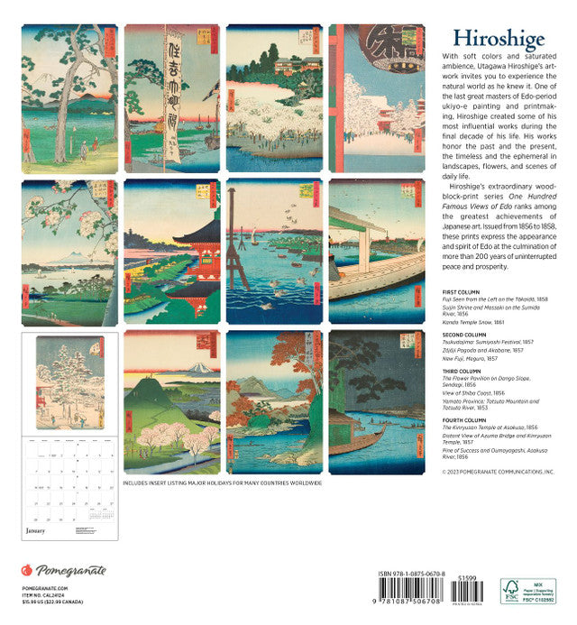 Hiroshige 2024 Japanese Wall Calendar back