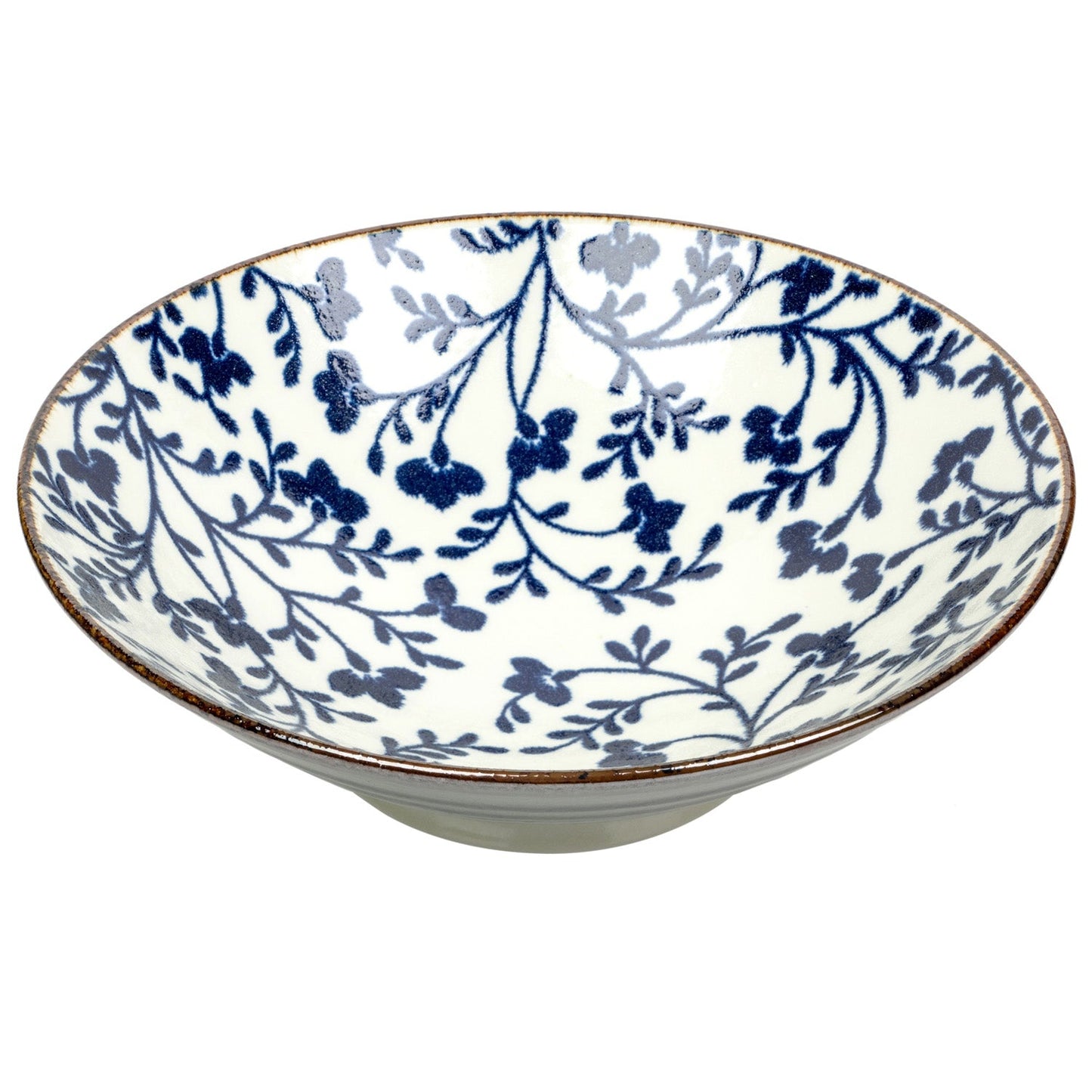 Indigo Blue Floral Large Japanese Serving Bowl