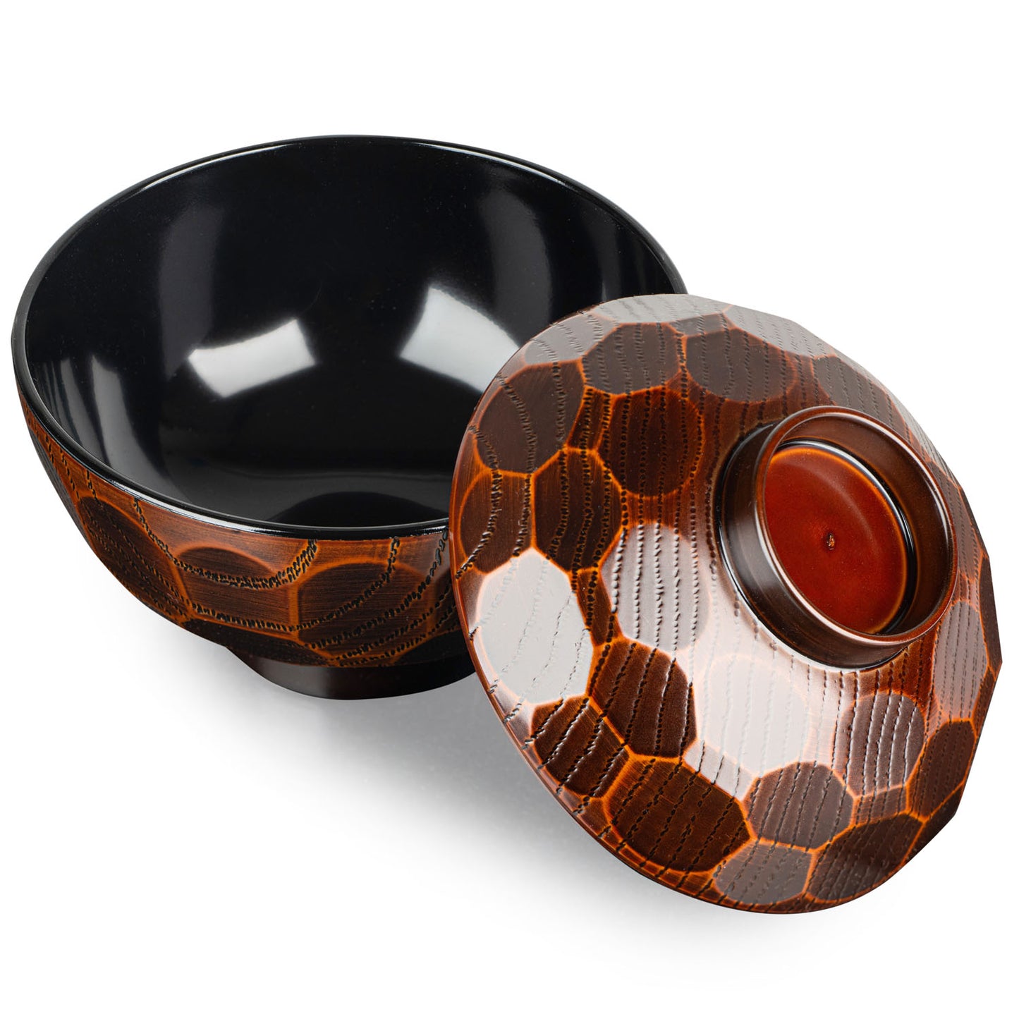 Kikko Japanese Lacquer Bowl and Lid open