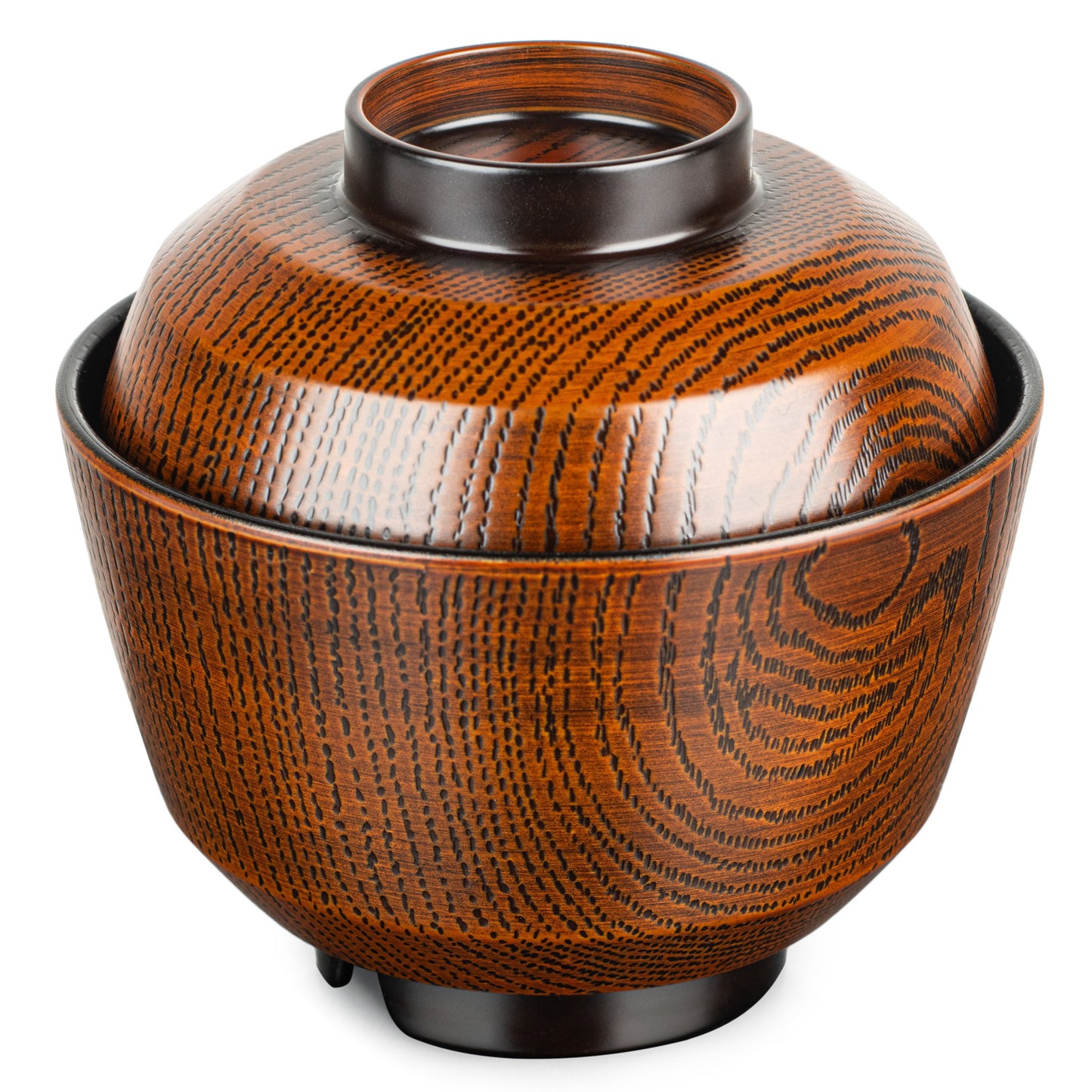 Kiraku Brown Japanese Lacquer Soup Bowl and Lid