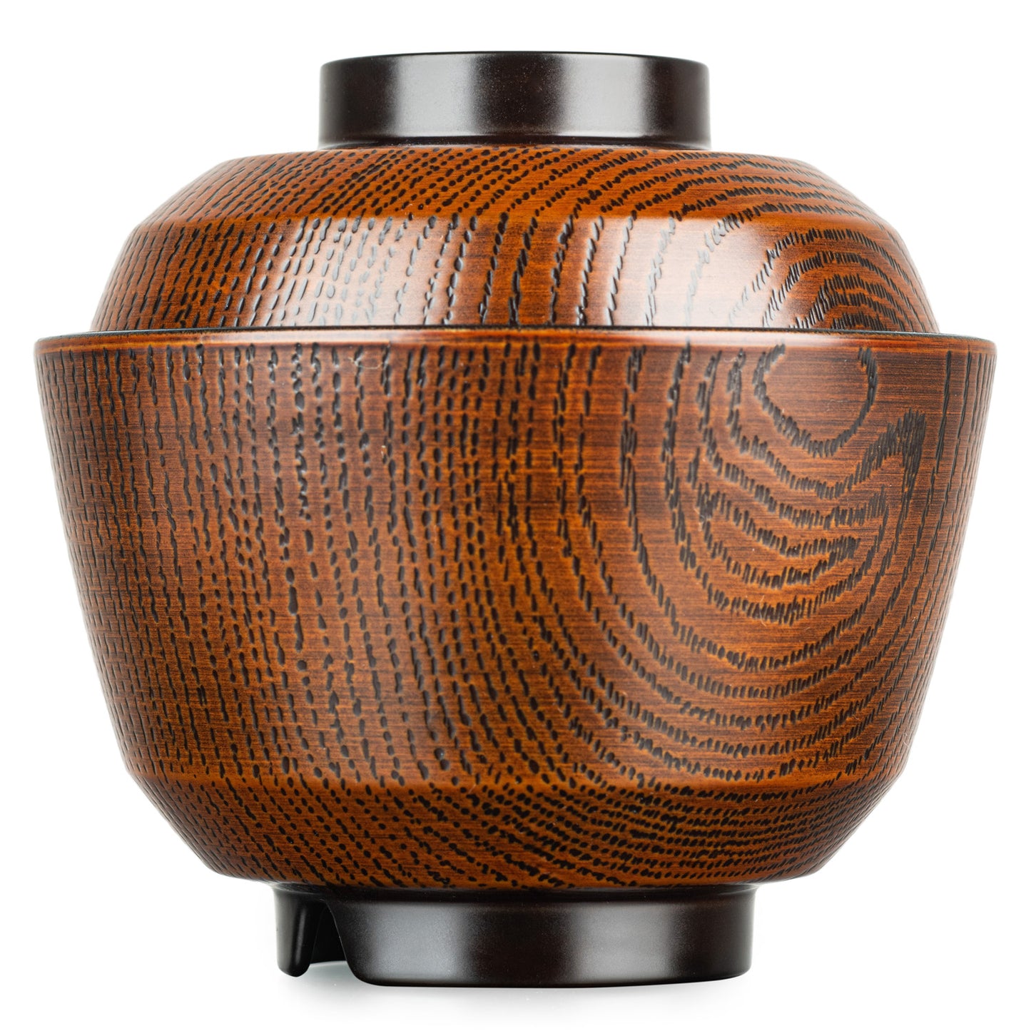 Kiraku Brown Japanese Lacquer Soup Bowl and Lid side