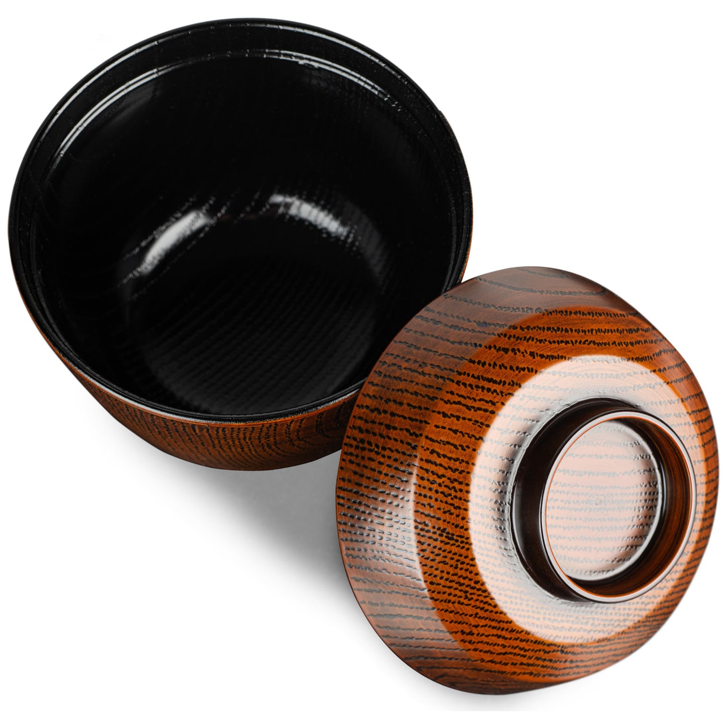 Kiraku Brown Japanese Lacquer Soup Bowl and Lid open