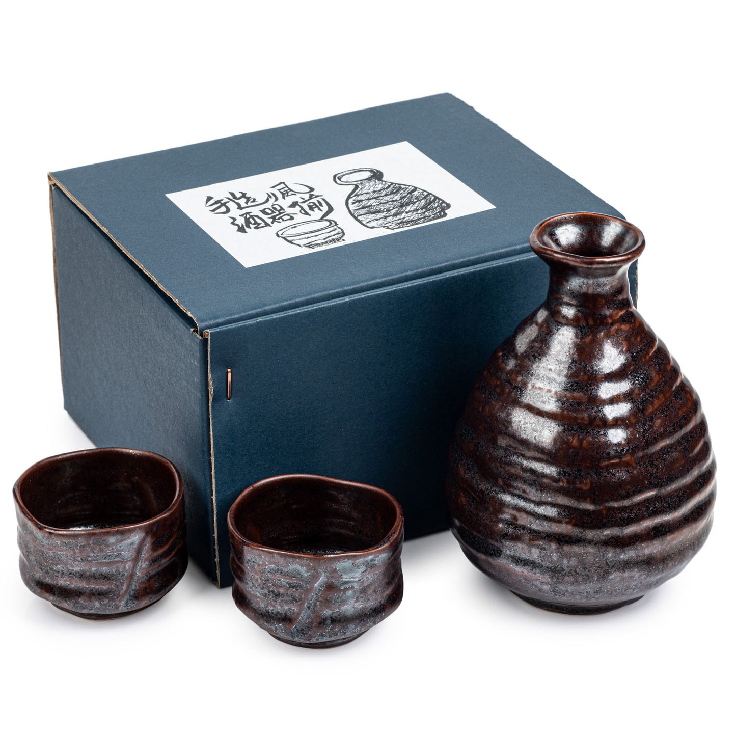 Kurotetsu Japanese Sake Pot and Cup Gift Set and box