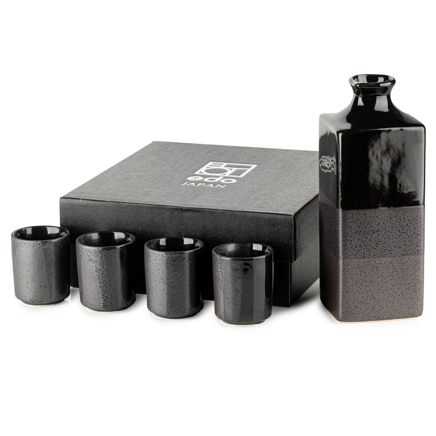 Large Premium Black Nanban Japanese Sake Set open