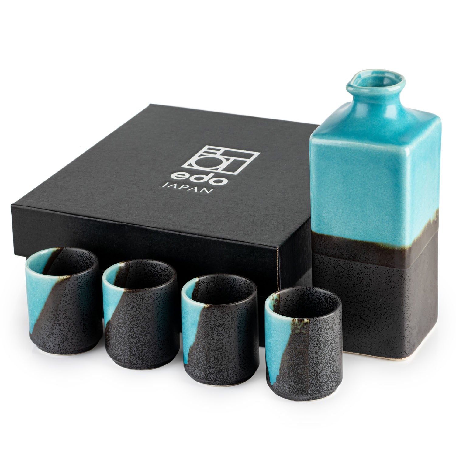 Large Premium Sora Blue and Grey Japanese Sake Set and gift box